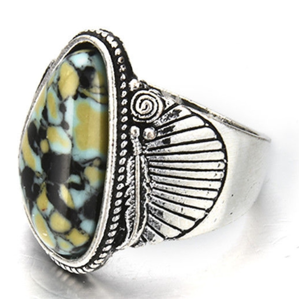 Natural Turquoise 925 Silver BOHO Ring size 6 7 8 - Picture 3 of 5